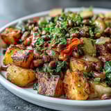 Golden skillet of hearty Black-Eyed Pea Hash with tender veggies, perfect alongside eggs for breakfast.