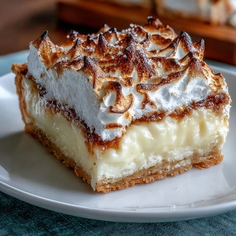 Slice of Lemon Meringue Pie revealing tangy yellow filling and fluffy meringue on a rustic table.