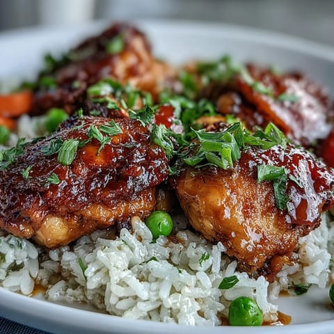 Golden One-Pan Bold Honey BBQ Chicken Rice served steaming hot, ready for a family dinner.