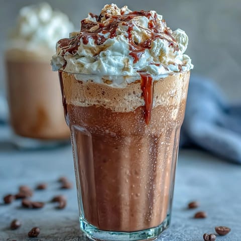 Vanilla Bean Frappuccino Protein Shake in a tall glass, topped with whipped cream and a sprinkle of cinnamon.