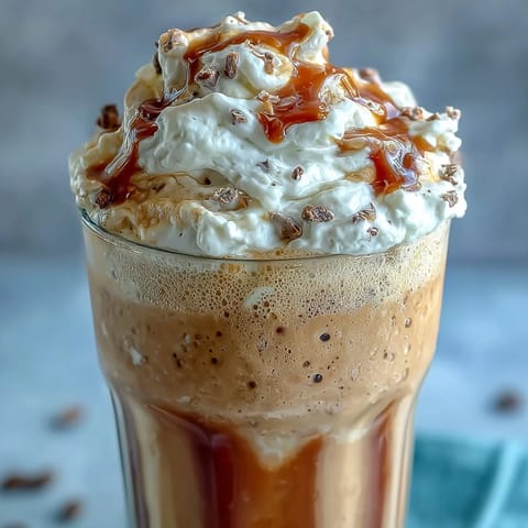 Creamy vanilla protein shake blended with real vanilla bean paste, served over ice in a clear glass.