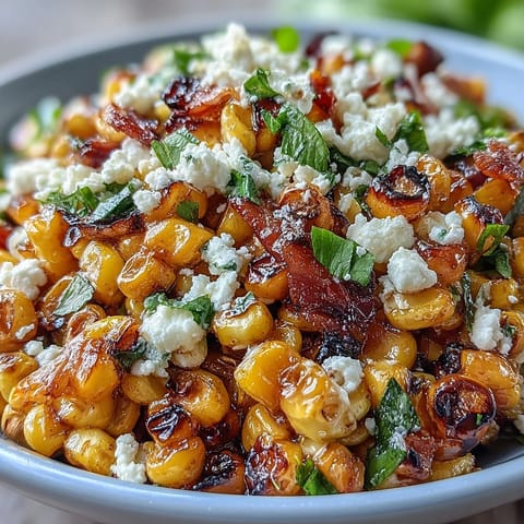 Creamy Mexican Street Corn Salad featuring smoky grilled corn, tangy Cotija, and zesty chili-lime dressing—perfect summer side dish.