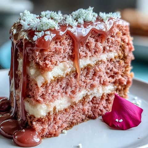 Soft pink Rosé Velvet Cake, perfect for celebrations, beautifully adorned with edible gold.