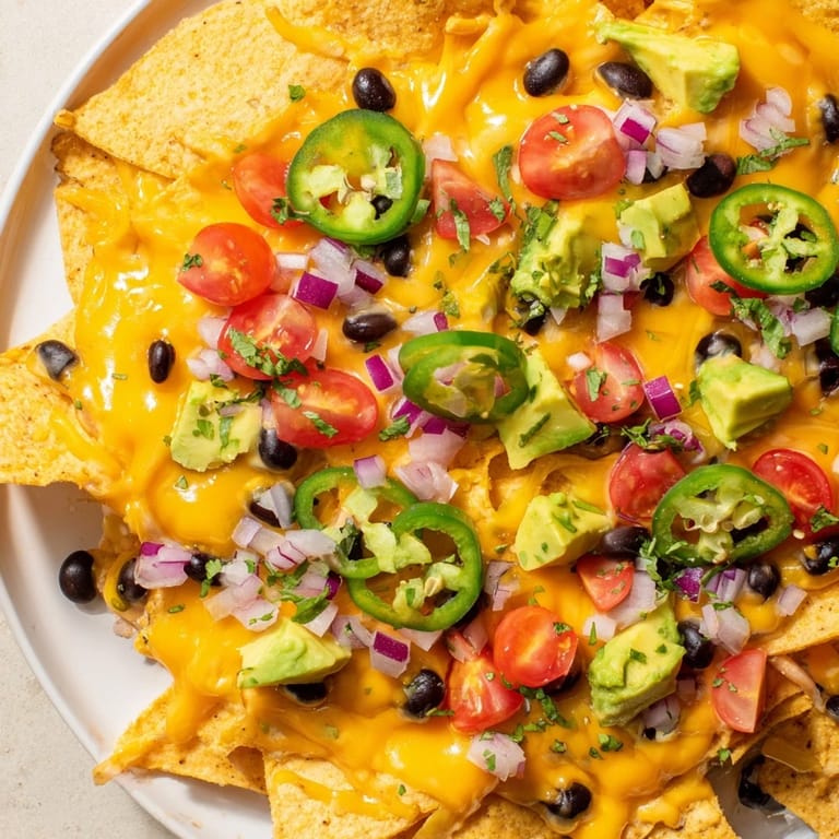 Savory nachos piled high with seasoned beef, black beans, and jalapeños, ready for your hungry crowd to enjoy.
