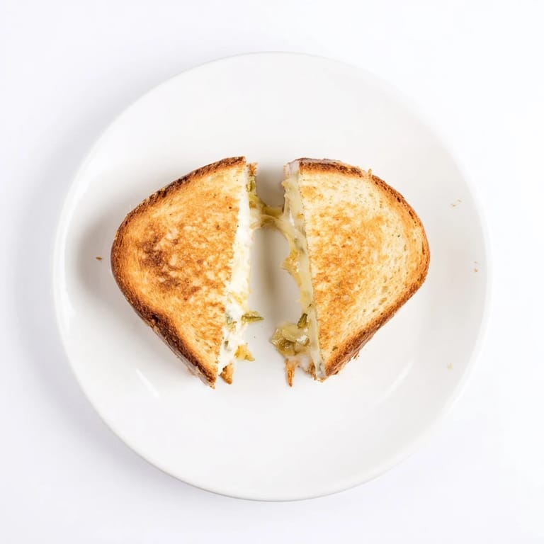 Golden-brown Havarti & Caramelized Leek Grilled Cheese on a plate with fresh salad and creamy tomato soup.