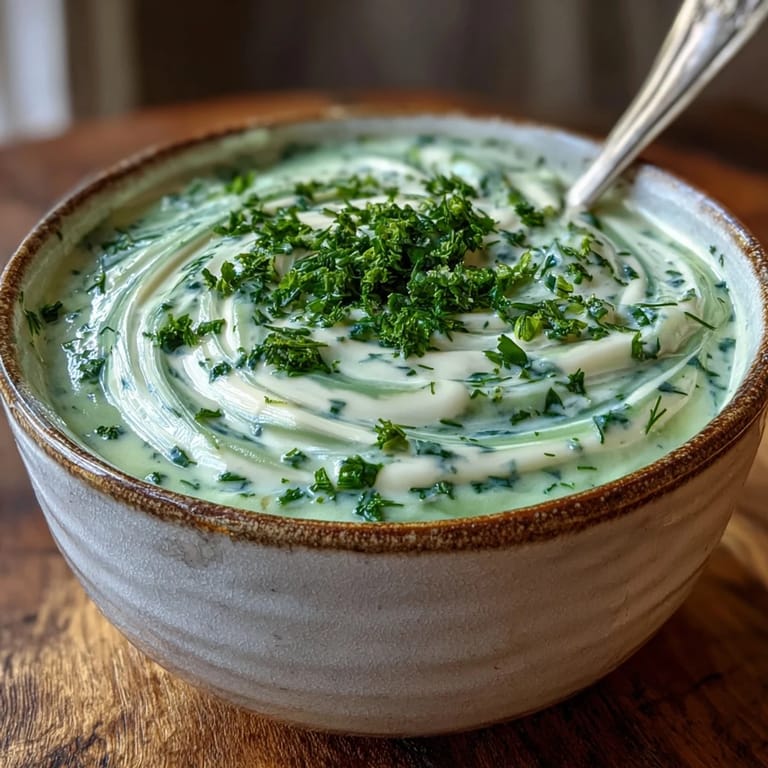 Finely chopped herbs and celery stalks surround a bowl of hot Creamy Celery and Herb Soup for garnish.