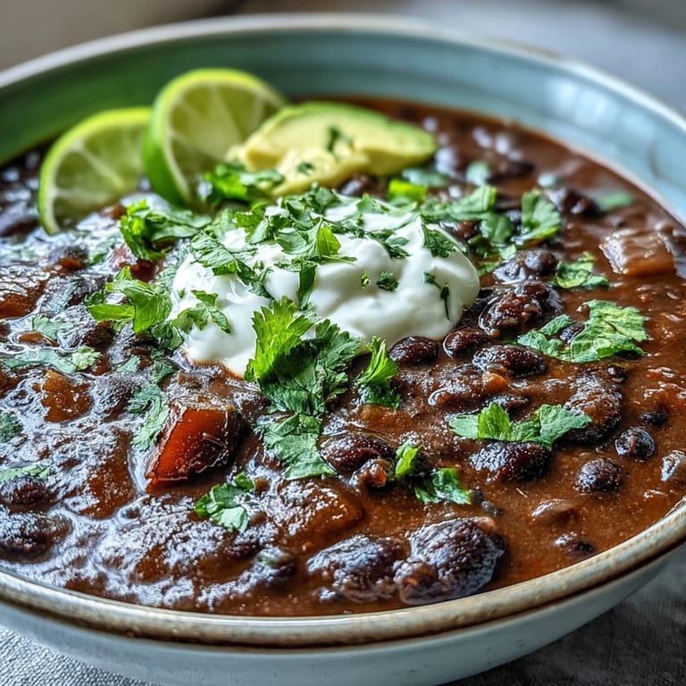 Black Bean Soup served with tortilla chips and a dollop of sour cream for dipping.