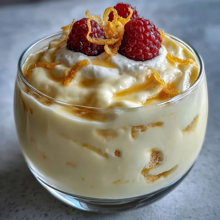 Layered Lemon Fool with fluffy lemon cream and whipped topping, ready to serve with fresh blueberries for a refreshing treat.