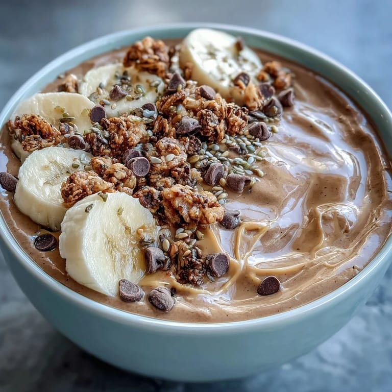 Thick, dairy-free Chunky Monkey Smoothie Bowls with frozen bananas and coconut water, piled high with tasty toppings.