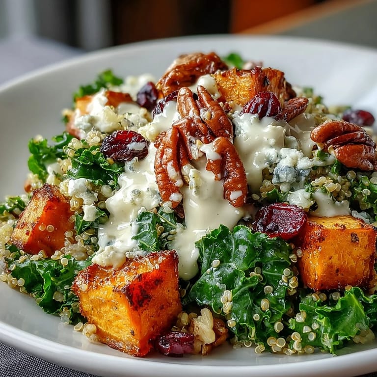 Golden roasted sweet potatoes and crisp kale mingle with quinoa, dried cranberries, pecans, and tangy blue cheese in a vibrant Harvest Kale Quinoa Bowl.