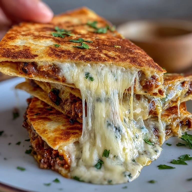 A skillet-fried Black-Eyed Pea Quesadilla on a rustic plate with cilantro garnish and a dollop of sour cream.
