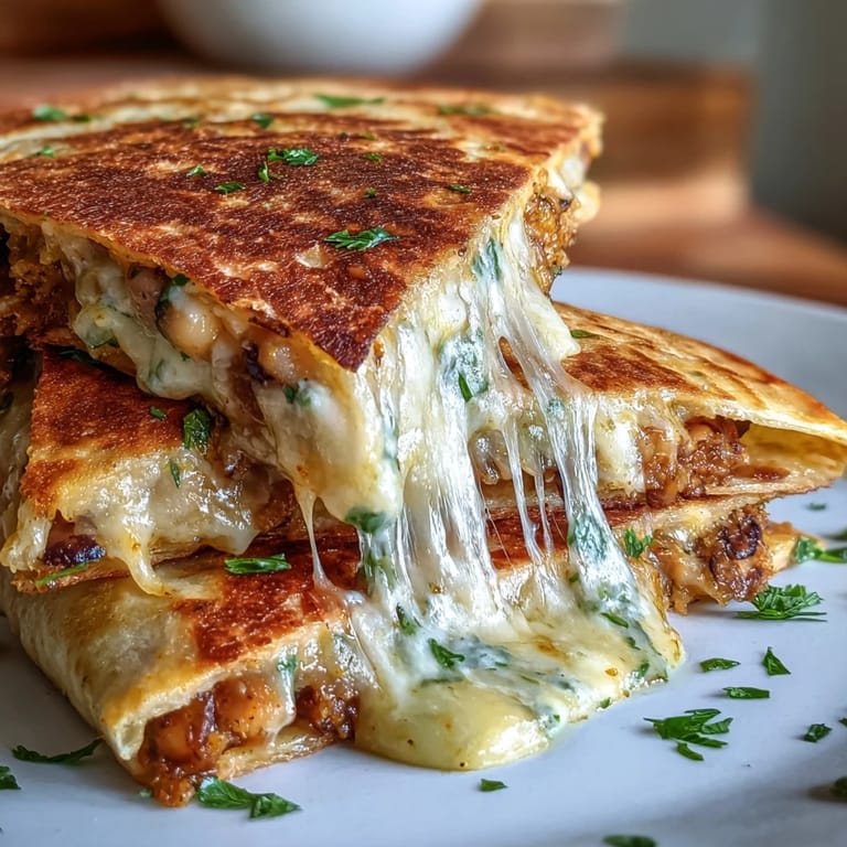 Close-up of a Tex-Mex Black-Eyed Pea Quesadilla showing a crispy tortilla and hearty, seasoned black-eyed pea filling.