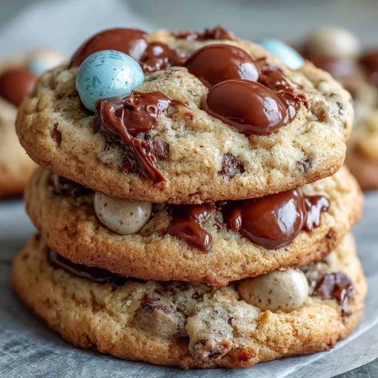 3. Festive Cadbury Mini Egg cookies bursting with pastel candy shells and gooey chocolate chips—perfect for Easter baking.