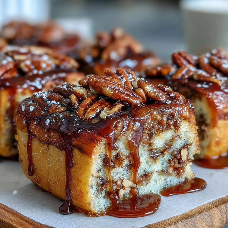 Baked pancake casserole layered with sweet maple syrup, topped with chopped nuts for a warm breakfast treat.  