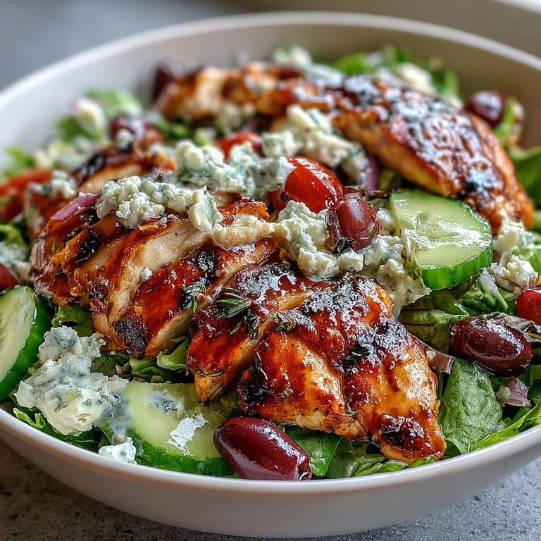 Healthy Greek Salad Bowl with Grilled Chicken served fresh with grilled chicken, crunchy vegetables, and tangy feta for a satisfying meal.