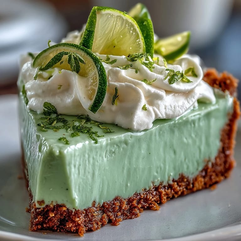 Refreshing no-bake key lime pie, sweet graham cracker base, easy dessert.
