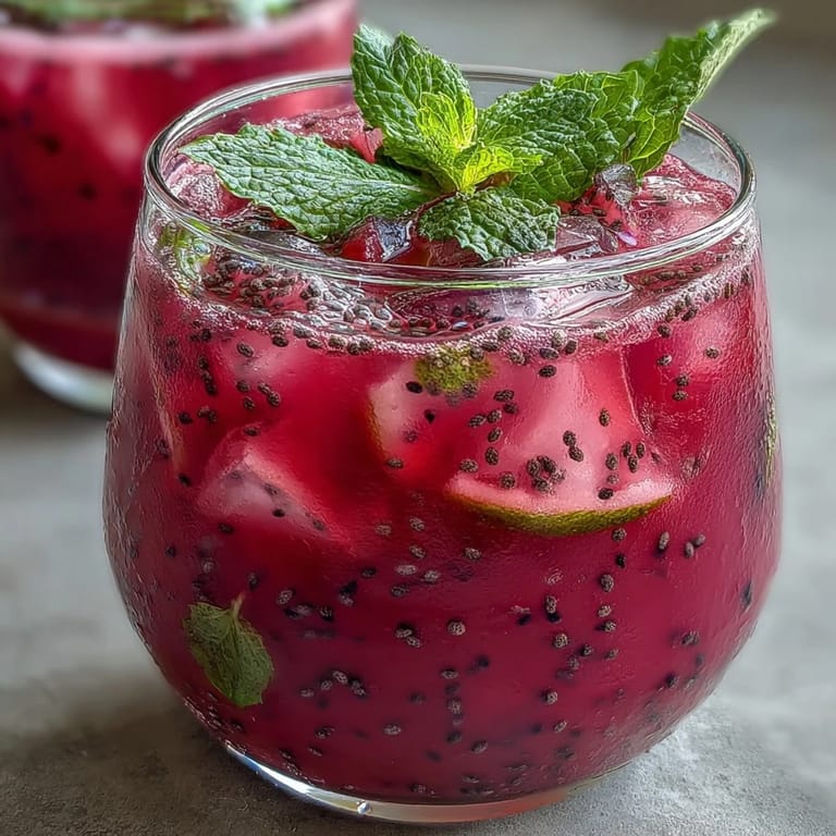 Sweet and tart dragon fruit lemonade with chia seeds, ready for a refreshing sip.