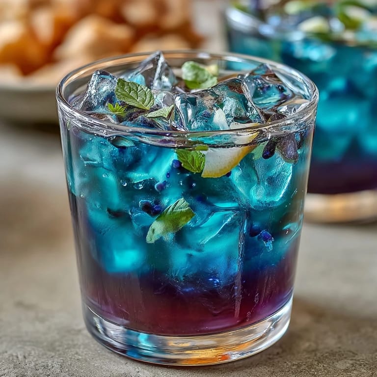 Enjoy stunning, purple-shifting Butterfly Pea Flower Lemonade poured over ice for a cool treat.