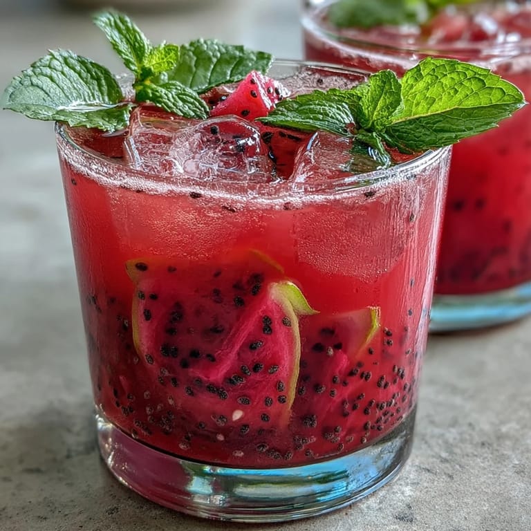 Close-up of vibrant dragon fruit lemonade with plump chia seeds, perfect summer drink.