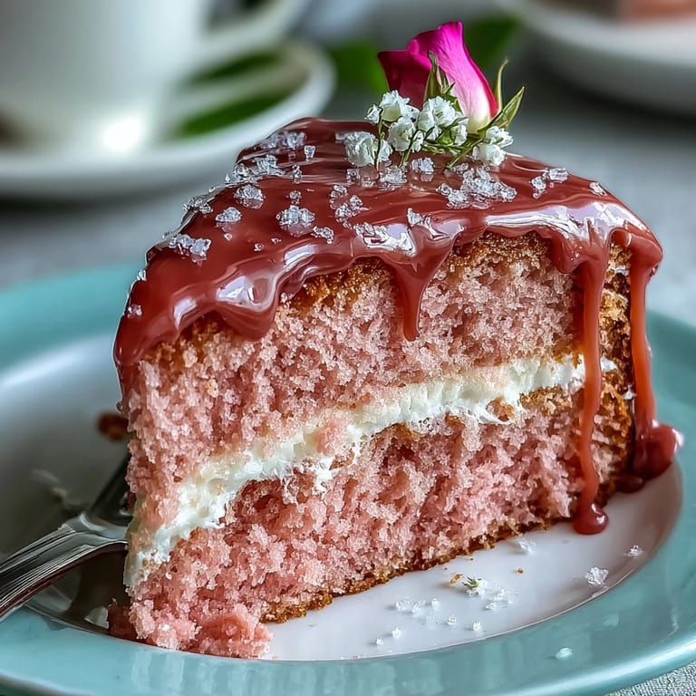 Enjoy this moist Bridal Shower Rosé Velvet Cake topped with a decadent gold drip.