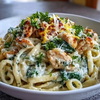 Vibrant lemon orzo with chicken and spinach, a creamy Mediterranean-inspired pasta dish with tender chicken and fresh greens.